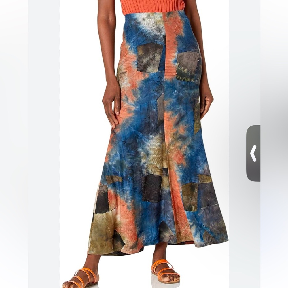 Karen Kane Women's Maxi Flare Hem Patch Work lightweight Tie Dye Skirt size XL